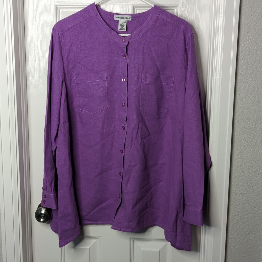 Jessica London Button Up Long Sleeve Top Size 20 Linen Rayon